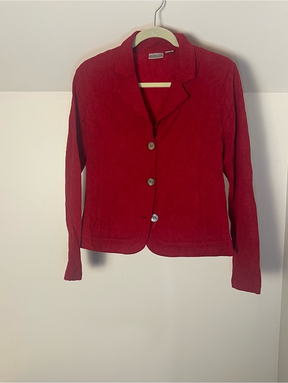 Chico's Crimson Red Textured Blazer Jacket